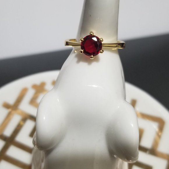 Poppy Engagement Ring 1k CZ Solitaire - Ruby Red on Yellow Gold - Picture 10 of 11